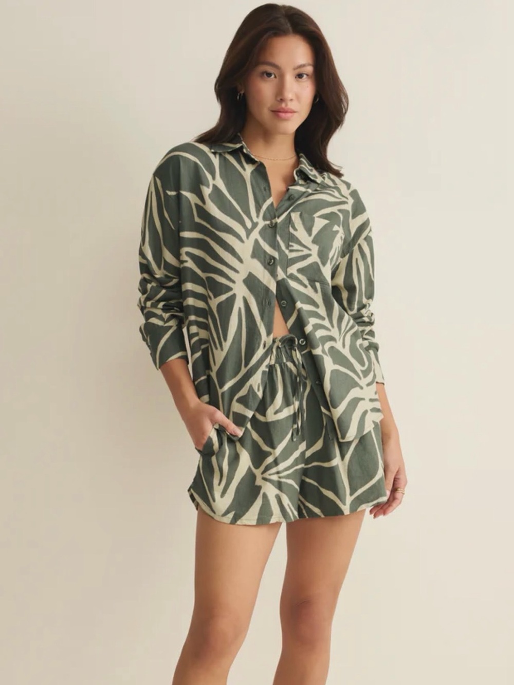 Z Supply Set - Alfie Tova Palm Button Up Shirt & Cima Palm Tova Shorts